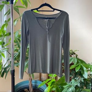 Hollister Olive Green Front Tie Long Sleeve Shirt